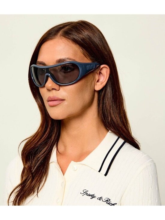 Miu Miu MU B14SU 26N8 0Q Sunglasses Blue Shield Frame, Grey Lenses
